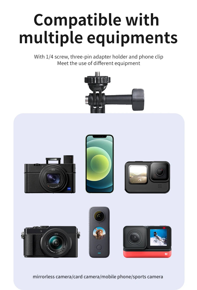 TELESIN Faltbarer Selfie-Stick mit Handyhalterung aus Aluminiumlegierung für GoPro, DJI Action und Insta360 Smartphones