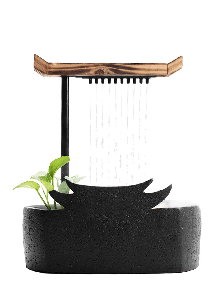 Chinesische Wasserspiele, Keramikbrunnen mit Wasserzirkulation, Wasserpumpe, Glücksbrunnen nach Feng Shui für das Wohnzimmer