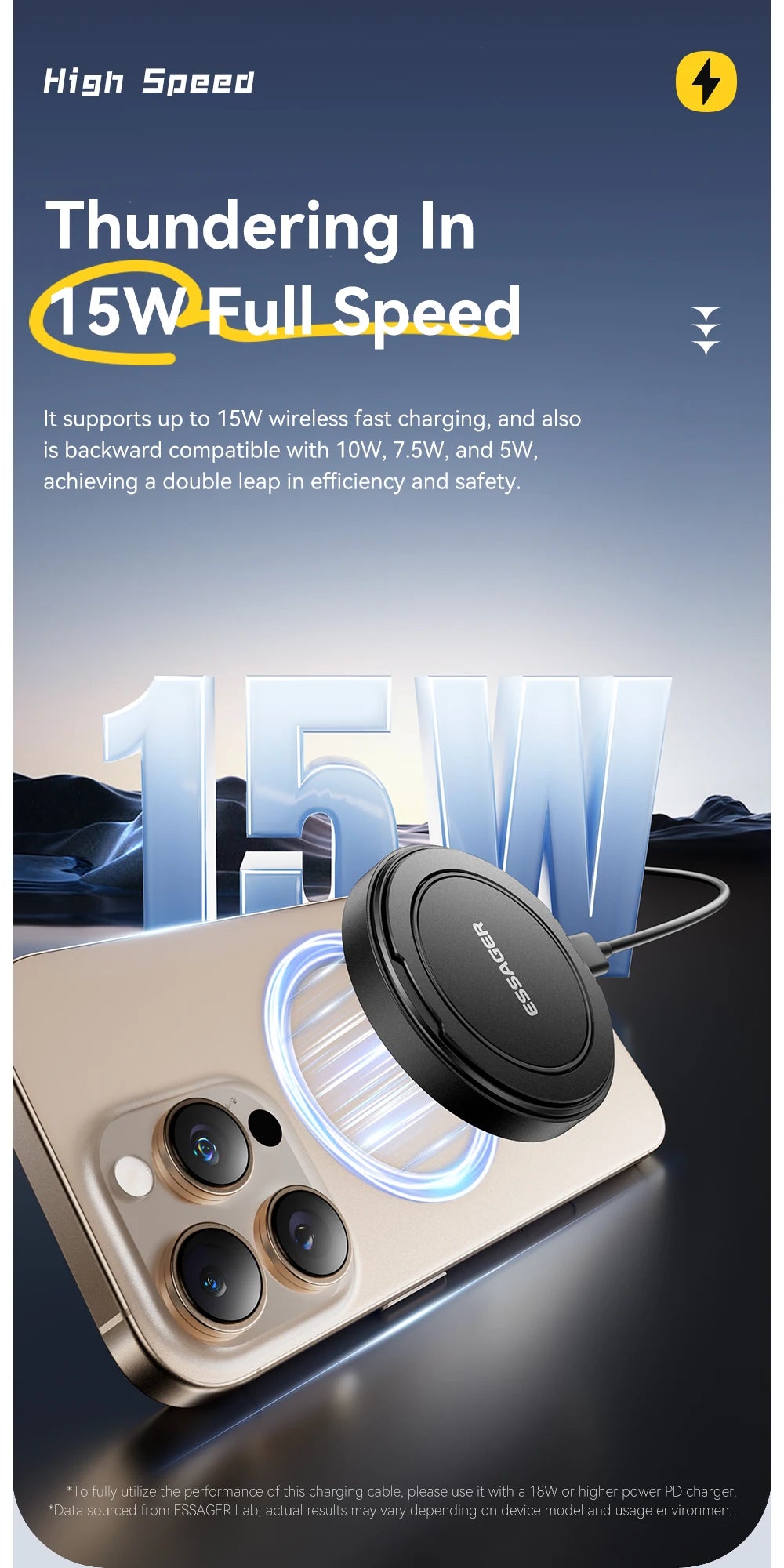 Essager Magnetisches kabelloses Ladegerät mit Halterung, 15 W Schnellladefunktion für iPhone 17, 16, 15, 14 Pro Max und Airpods Mini Wireless Phone Charger