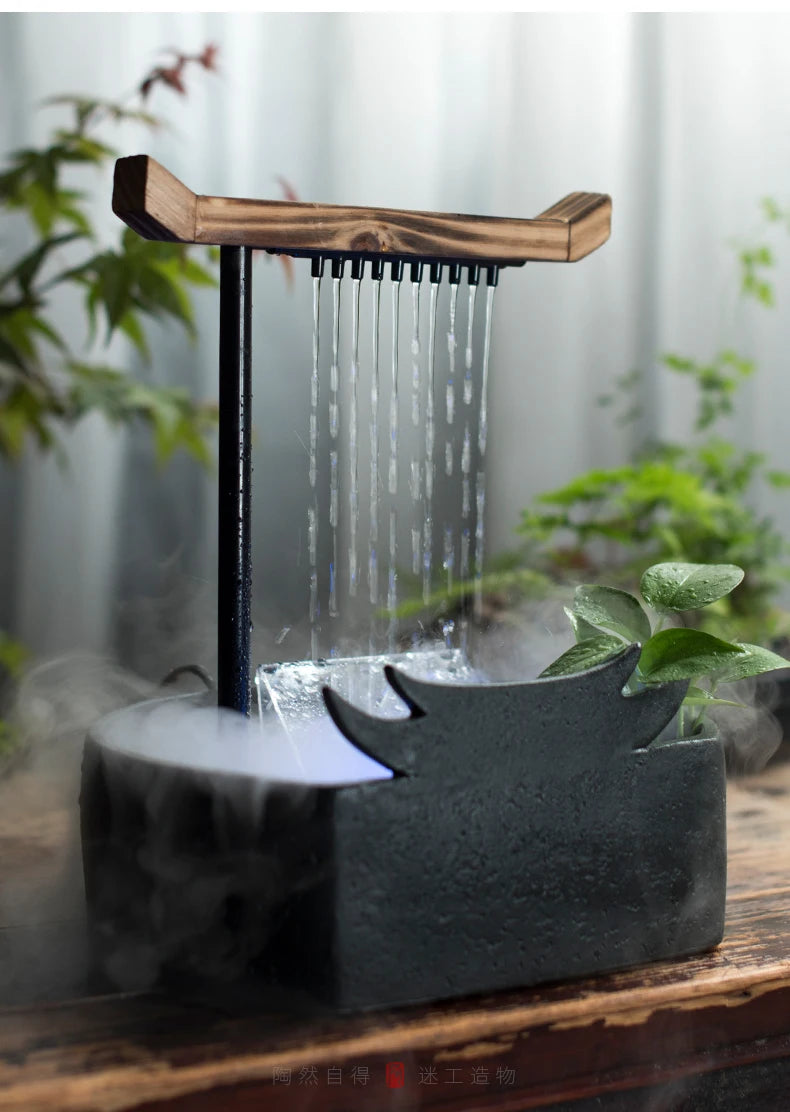 Chinesische Wasserspiele, Keramikbrunnen mit Wasserzirkulation, Wasserpumpe, Glücksbrunnen nach Feng Shui für das Wohnzimmer