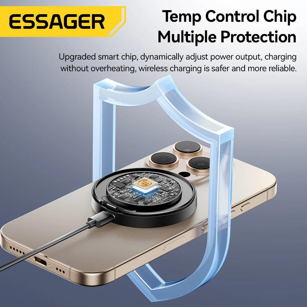 Essager Magnetisches kabelloses Ladegerät mit Halterung, 15 W Schnellladefunktion für iPhone 17, 16, 15, 14 Pro Max und Airpods Mini Wireless Phone Charger