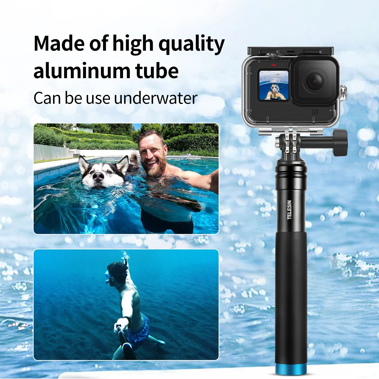 TELESIN Faltbarer Selfie-Stick mit Handyhalterung aus Aluminiumlegierung für GoPro, DJI Action und Insta360 Smartphones