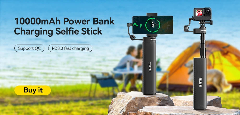 TELESIN Faltbarer Selfie-Stick mit Handyhalterung aus Aluminiumlegierung für GoPro, DJI Action und Insta360 Smartphones