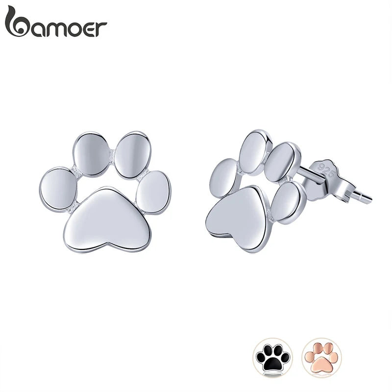 BAMOER Ohrstecker aus 925er Sterlingsilber mit Tierpfotenabdrücken (Hunde, Katzen) – ideales Geschenk zum Valentinstag