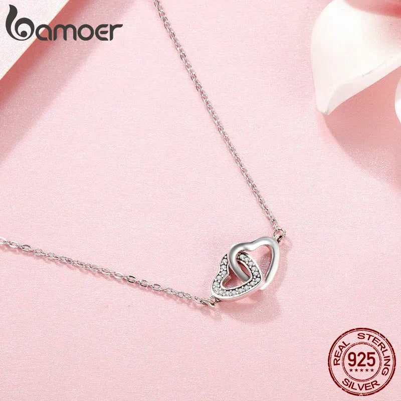 BAMOER Halskette mit verbundenem Herzanhänger aus 925er Sterlingsilber – das perfekte Valentinstagsgeschenk für Ihre Freundin – edler Schmuck SCN181