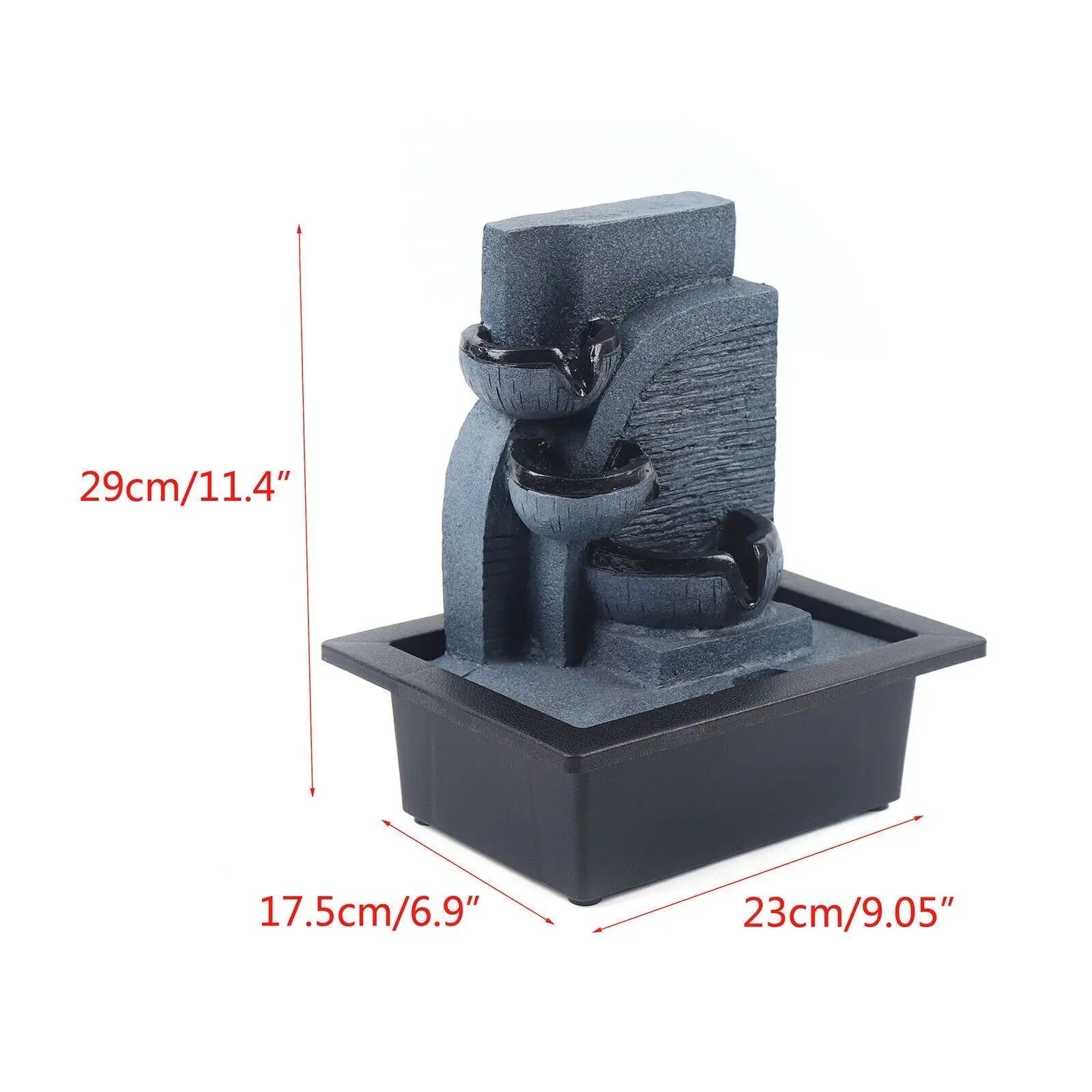 Zen-Tischbrunnen mit LED-Beleuchtung und Wasserfall, Feng-Shui-Brunnen aus Kunstharz in Steinoptik für Meditation, Entspannung und als Geschenk