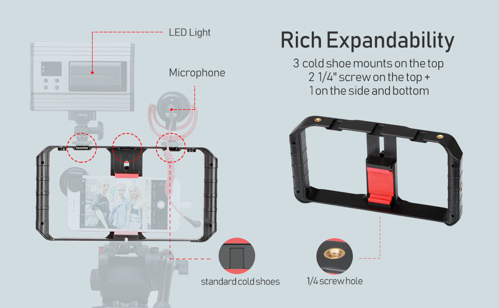 Ulanzi Smartphone-Käfig-Filmemacherkoffer, kleiner U-Rig-Handgriff, Handy-Videostabilisator mit Kaltmontage für iPhone 13, 14, 15 und Android